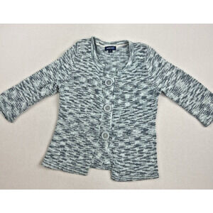 Women’s Splendor! Cardigan Sweater Button 100% Cotton Blue‎ Large Long Sleeves S